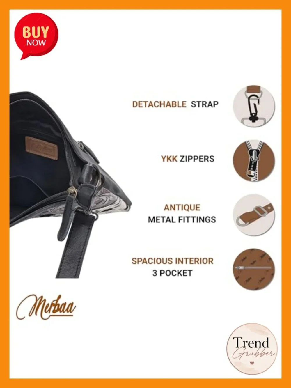 Women's Cowhide Leather Crossbody Sling Bag with Adjustable Strap